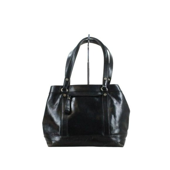 Monsac Handbags - Monsac Black Leather Double Handle Studded Shoulder Purse Tote Bag